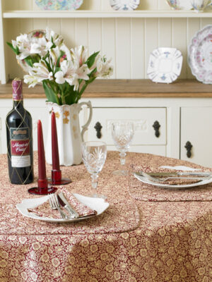 William Morris Mallow Wine Red 147 cm (58") Round Cotton Floral Tablecloth