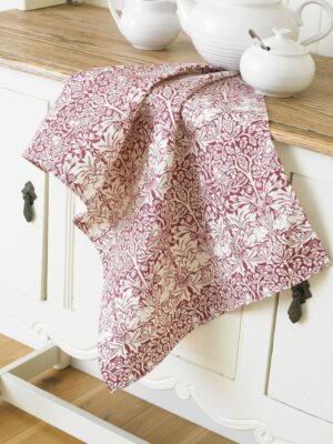 William Morris Brother Rabbit Red Cotton Floral Tea Towel