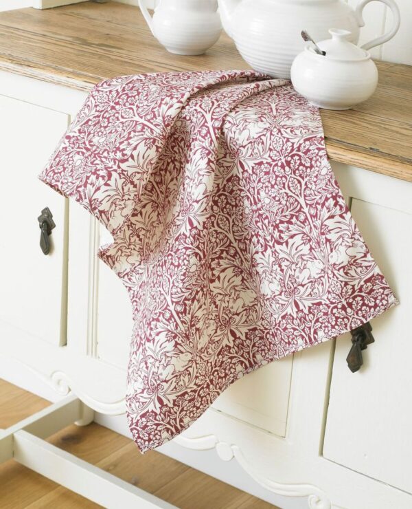 William Morris Brother Rabbit Red Cotton Floral Tea Towel