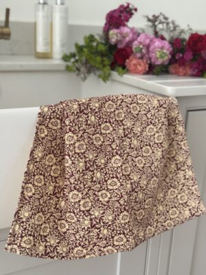 William Morris Mallow Wine Red Cotton Floral Tea Towel