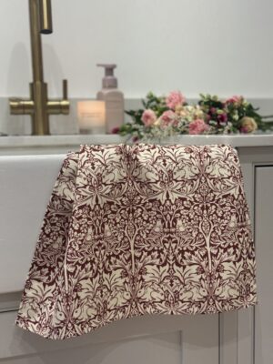 William Morris Brother Rabbit Red Cotton Floral Tea Towel