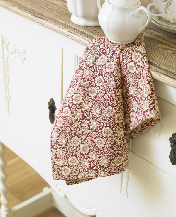 William Morris Mallow Wine Red Cotton Floral Tea Towel