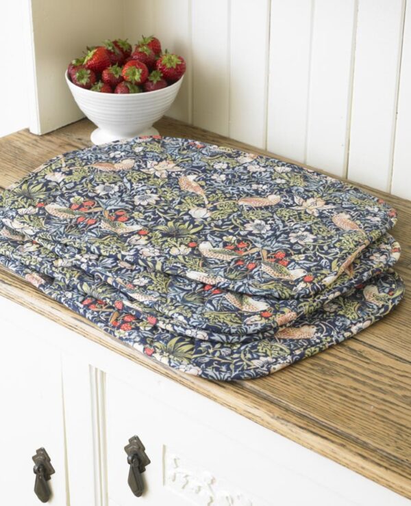 William Morris Blue Strawberry Thief Quilted Cotton Pack of 4 Placemats