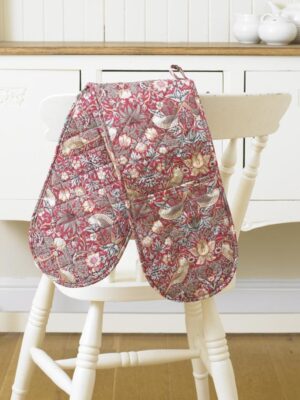 William Morris Red Strawberry Thief Floral Oven Glove