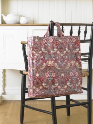 William Morris Red Strawberry Thief Large Pvc /Oilcloth Tote Bag