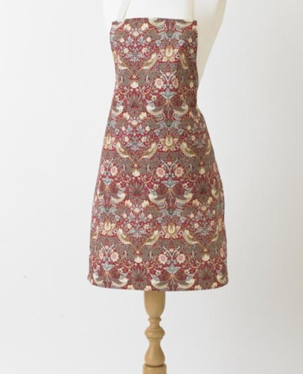 William Morris Red Strawberry Thief Cotton Drill Floral Apron