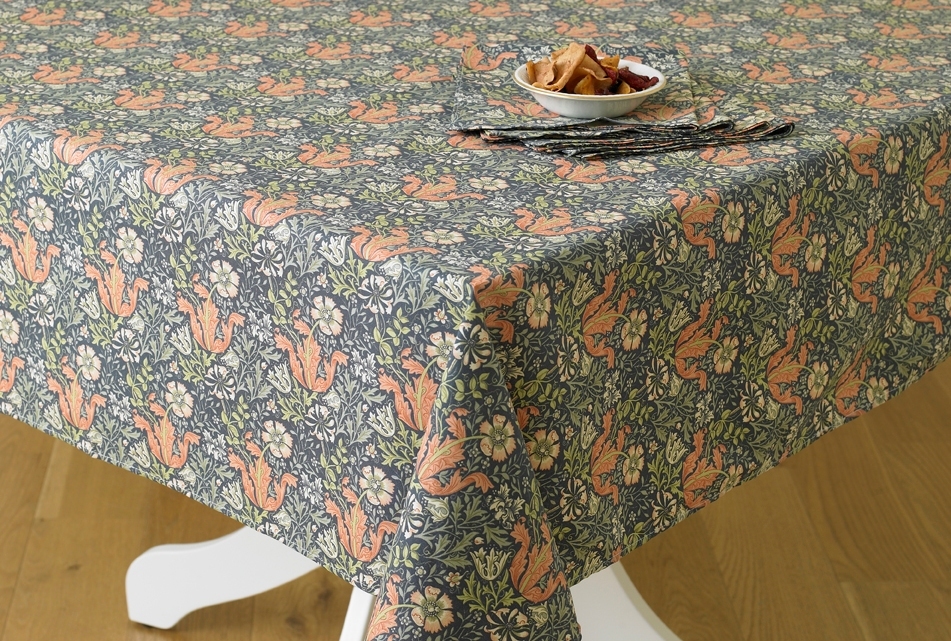 William Morris Blue Brother Rabbit 132 x 229cm  Floral Rectangular Tablecloth. 