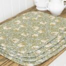 William Morris Pimpernel Green 4 Quilted Cotton Floral Placemats.