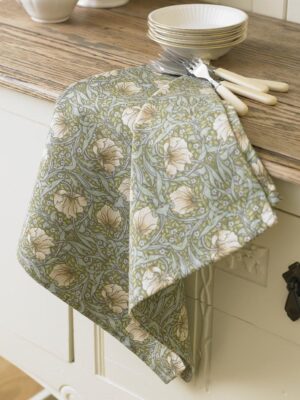 William Morris Pimpernel Green Cotton Floral Tea Towel