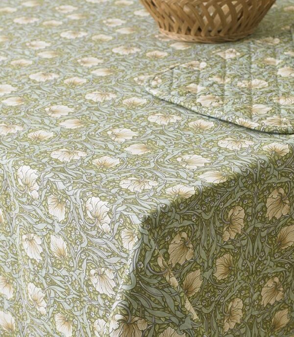 William Morris Pimpernel Green 132 cm x 178 cm (52" x 70") Floral Cotton Tablecloth