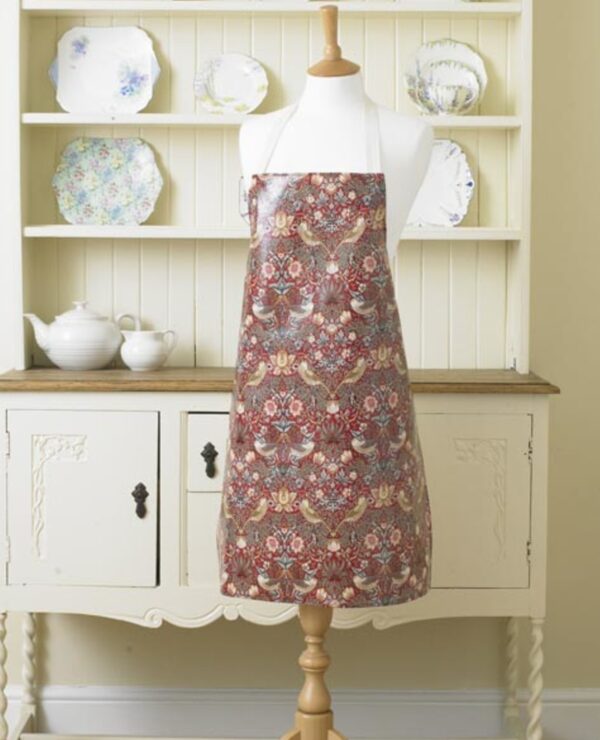 William Morris Red Strawberry Thief Pvc / Oilcloth Floral Wipe Clean Apron