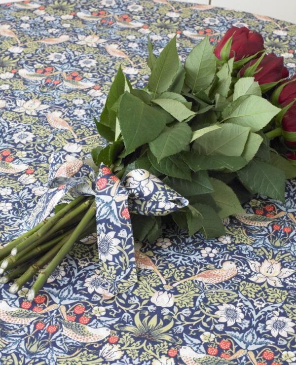 William Morris  Blue Strawberry Thief 37mm Flat Floral Bias Binding By The Metre.