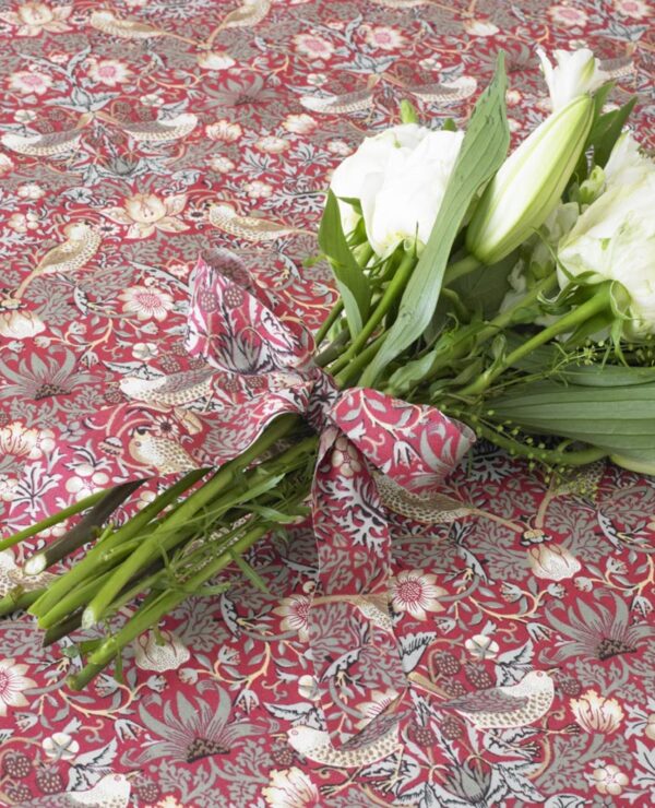 William Morris Red Strawberry Thief 37mm Flat Floral Bias Binding By The Metre.