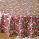 William Morris Red Strawberry Thief 137cm Round Pvc Floral Cotton Tablecloth