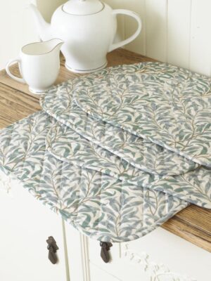 William Morris Willow Bough Green Quilted 4 Cotton Floral Placemats
