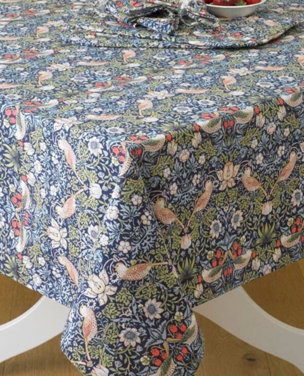 William Morris Blue Strawberry Thief 132 x 229 Cotton Floral Tablecloth