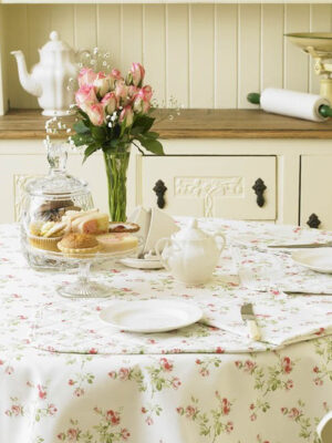 Charlotte Rose 147cm Cream Round Vintage Style Floral Cotton Tablecloth