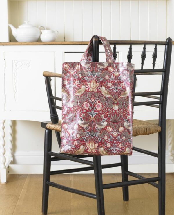 William Morris Red Strawberry Thief Pvc / Oilcloth Medium Tote Bag