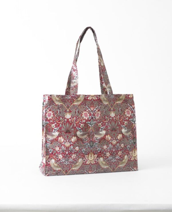 William Morris Red Strawberry Thief Pvc / Oilcloth Long Handle Tote Bag