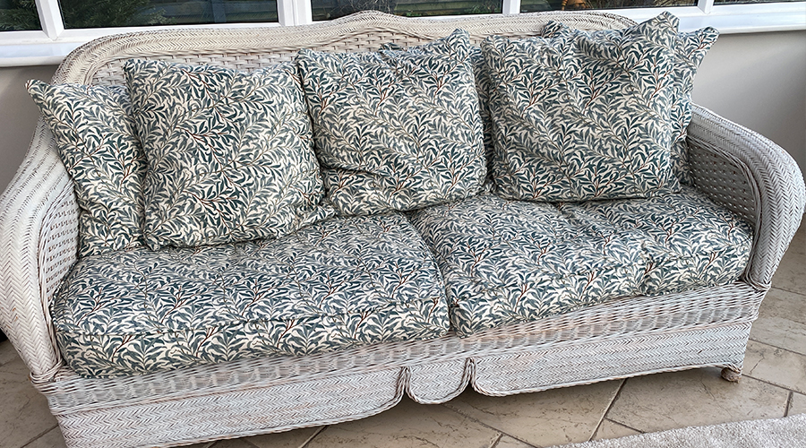 The finished result of our William Morris fabric recovering 