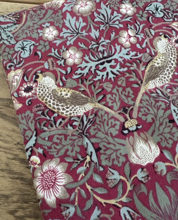 William Morris Red Strawberry Thief Cotton Heavyweight Drill 1m Fabric Piece
