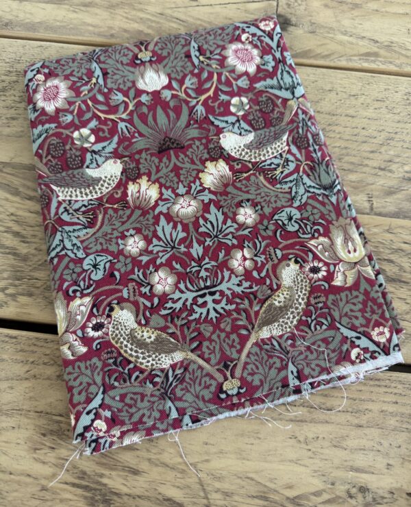 William Morris Red Strawberry Thief Cotton Heavyweight Drill 0.5m Fabric Piece