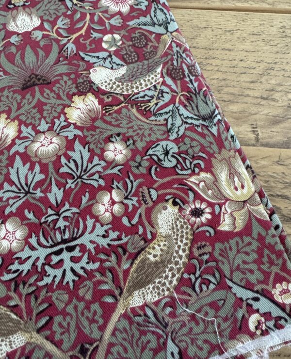 William Morris Red Strawberry Thief Cotton Heavyweight Drill 0.5m Fabric Piece