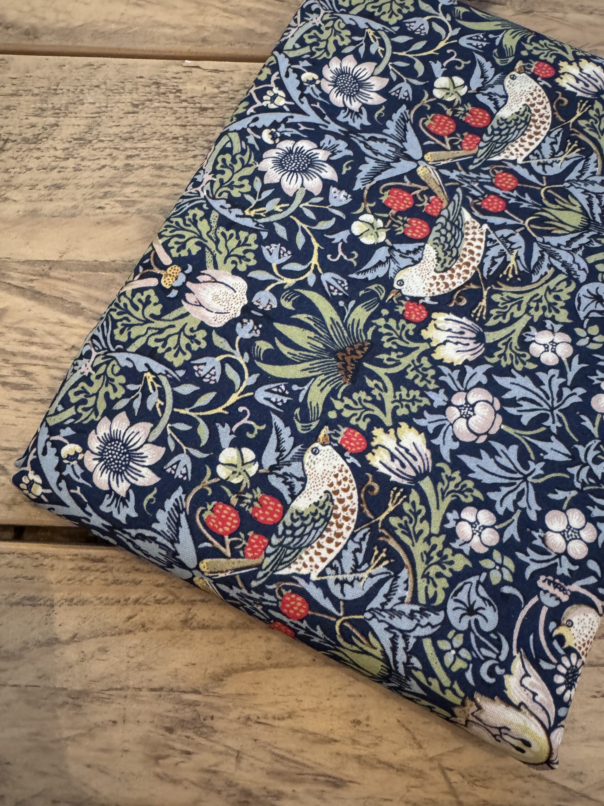 Fabric Remnant 150 x 60cm William Morris Blue Strawberry Thief Cotton Fabric