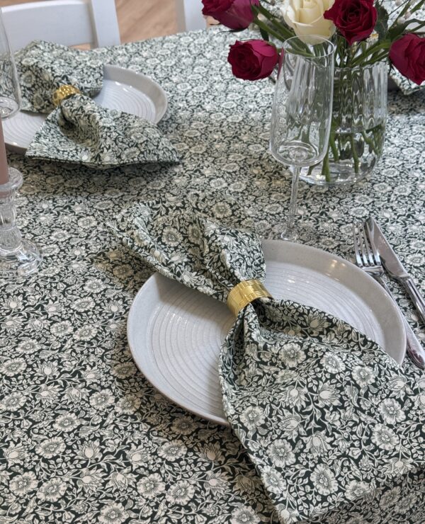William Morris Mallow Wine Forest Green 147cm Round Cotton Floral Tablecloth