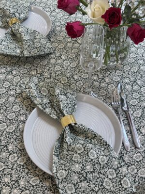 William Morris Mallow Wine Forest Green 147cm Round Cotton Floral Tablecloth