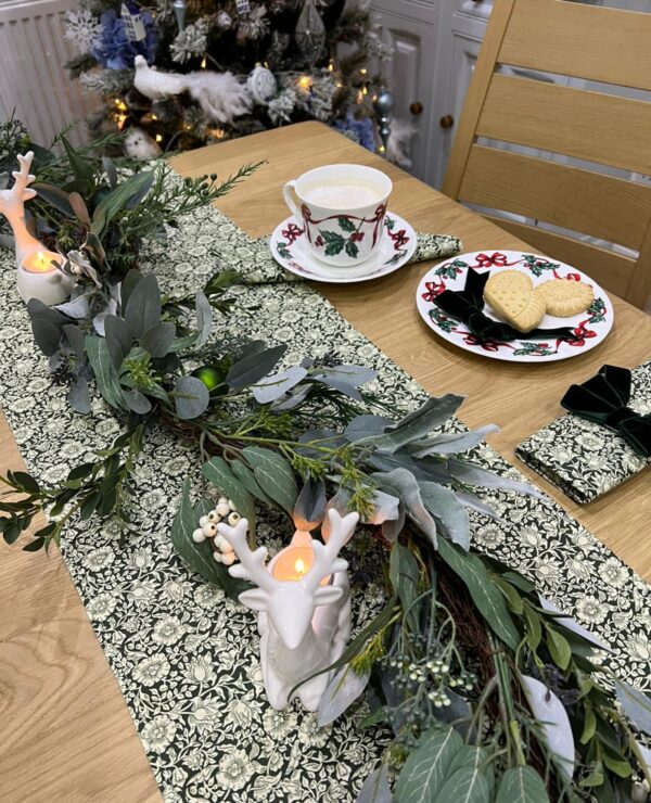 William Morris Mallow Forest Green Table Runner 36cm wide x 146cm long