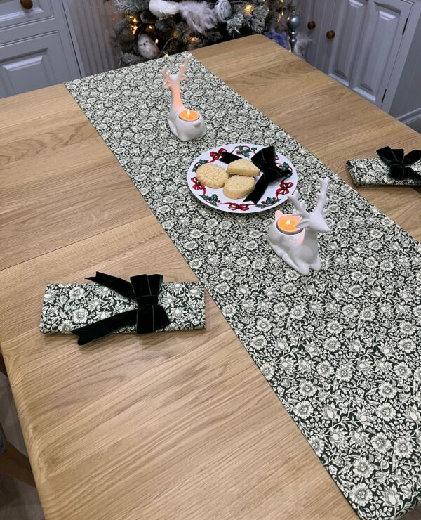 William Morris Mallow Forest Green Table Runner 36cm wide x 146cm long