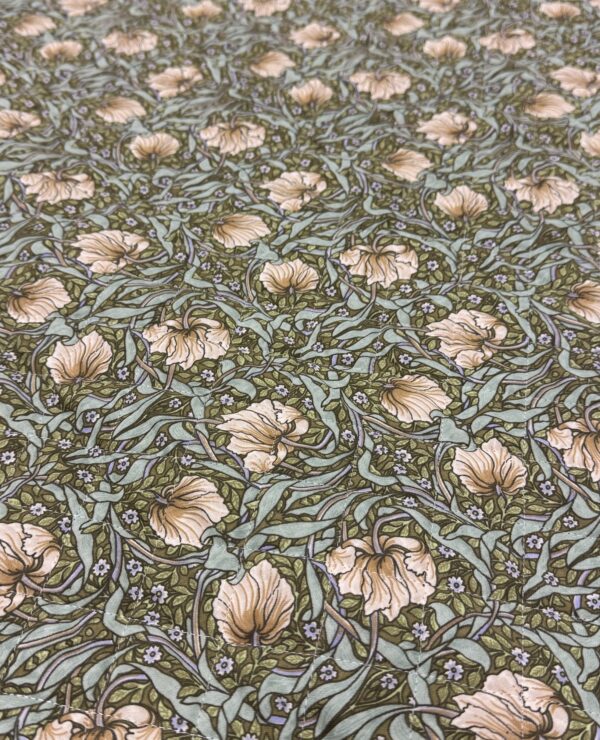 Licensed William Morris Pimpernel Green Quilted Fabric by the half metre