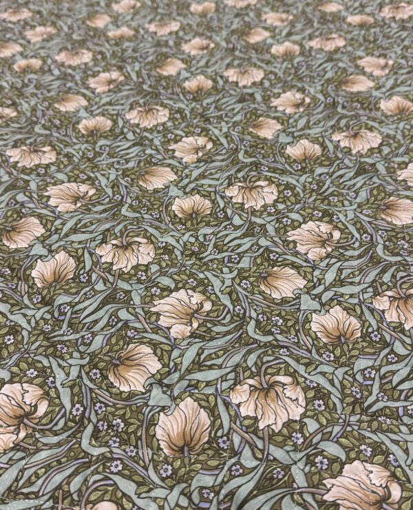 Licensed William Morris Pimpernel Green Quilted Fabric by the half metre