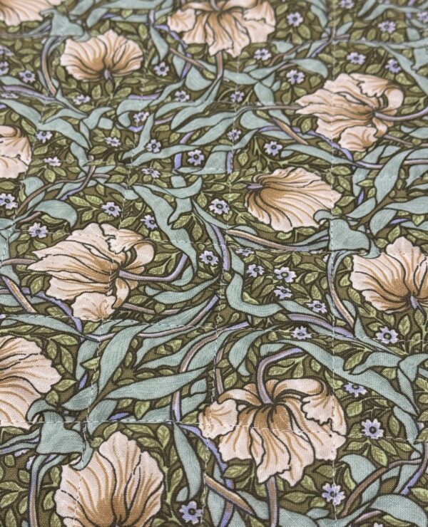 Licensed William Morris Pimpernel Green Quilted Fabric by the half metre