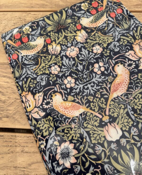 Fabric Remnant 59cm wide x 118cm long William Morris Blue Strawberry Thief  Pvc / Oilcloth Floral Tablecloth Fabric