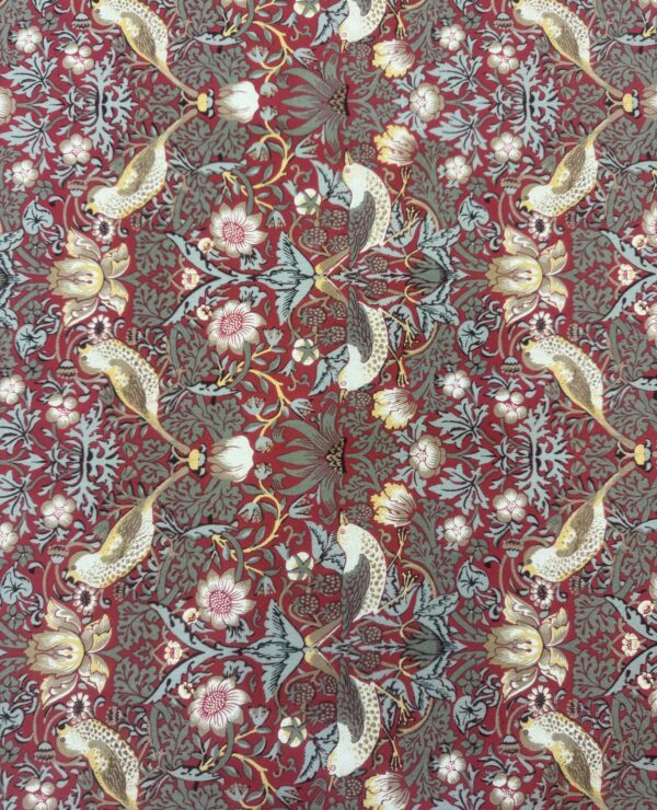 William Morris Red Strawberry Thief Cotton Heavy Weight Floral Cotton Drill Fabric By The Half Metre