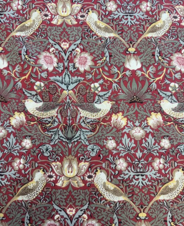William Morris Red Strawberry Thief Cotton Heavy Weight Floral Cotton Drill Fabric By The Half Metre