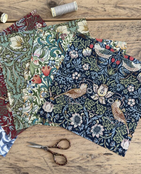 William Morris Fabric Quilting Squares for Crafting 20x20cm squares – UK Printed – Bundle 4