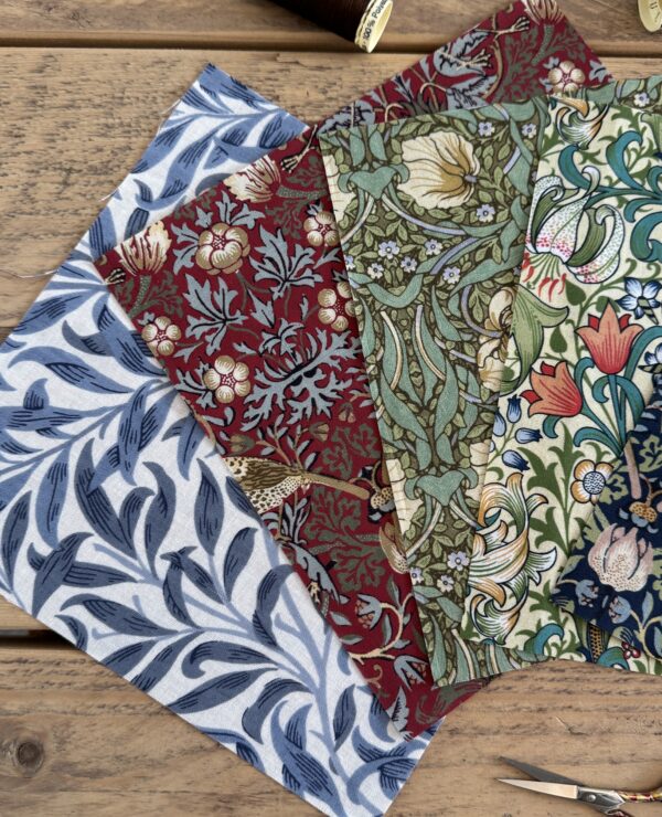 William Morris Fabric Quilting Squares for Crafting 20x20cm squares – UK Printed – Bundle 4