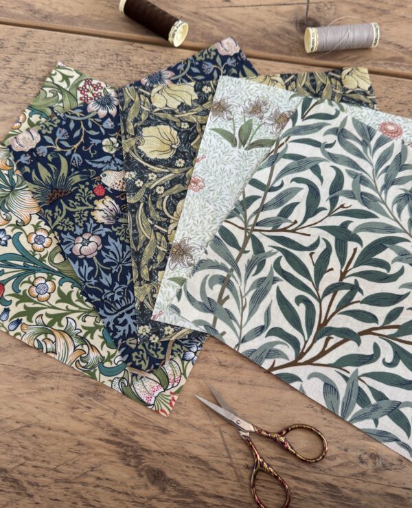 William Morris Fabric Quilting Squares for Crafting 20x20cm squares – UK Printed