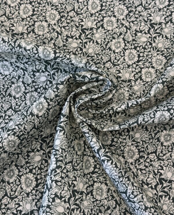 William Morris Mallow Forest Green Heavy Weight Cotton Floral Fabric By The Half Metre