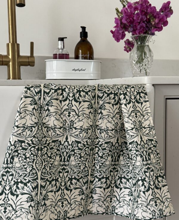 William Morris Forest Green Brother Rabbit Cotton Floral Tea Towel