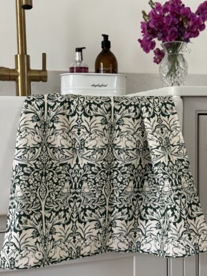 William Morris Forest Green Brother Rabbit Cotton Floral Tea Towel
