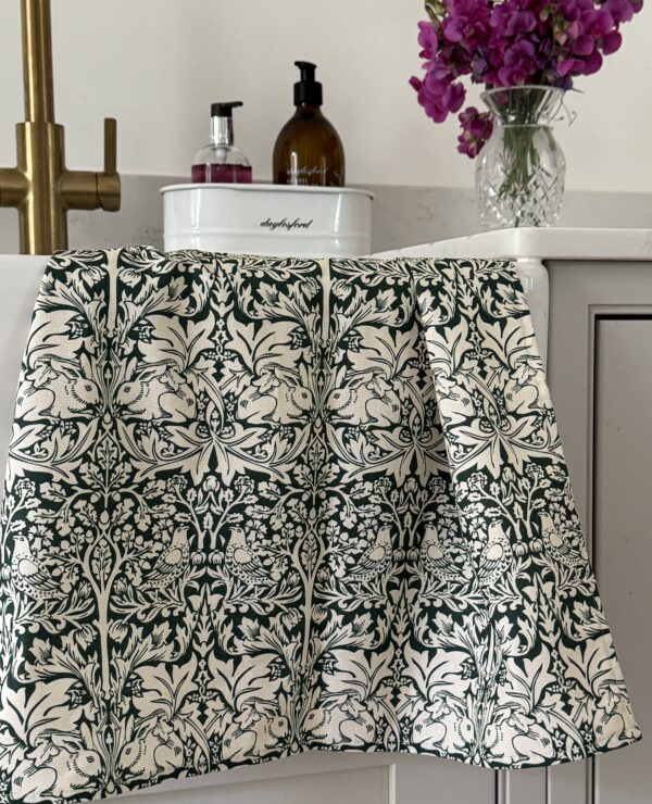 William Morris Forest Green Brother Rabbit Cotton Floral Tea Towel