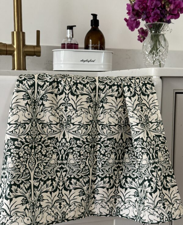 William Morris Forest Green Brother Rabbit Cotton Floral Tea Towel